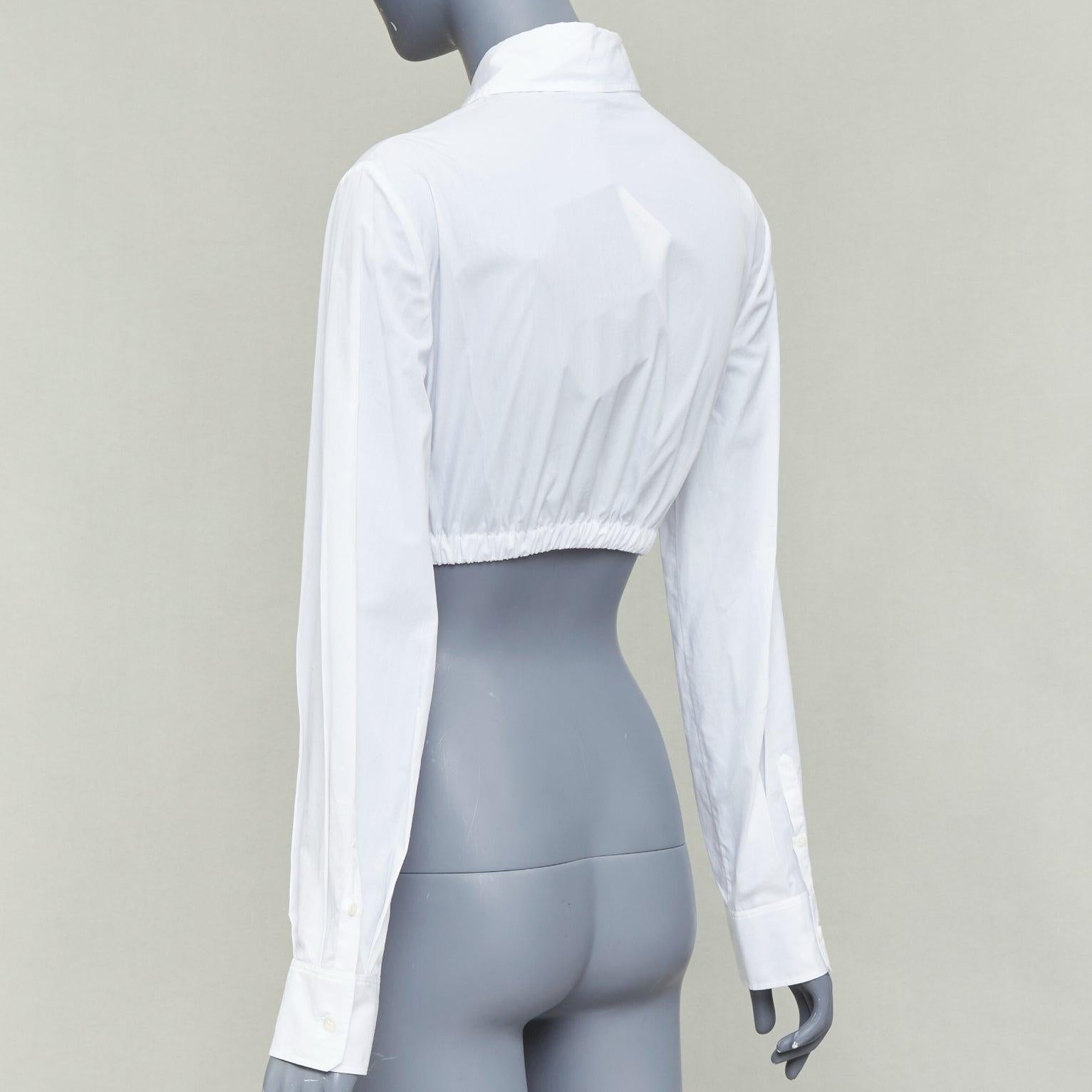 PRADA 2022 weiß Baumwolle Creme Spitze trimmen hohlen Logo abgeschnitten Shirt IT38 XS im Angebot 1