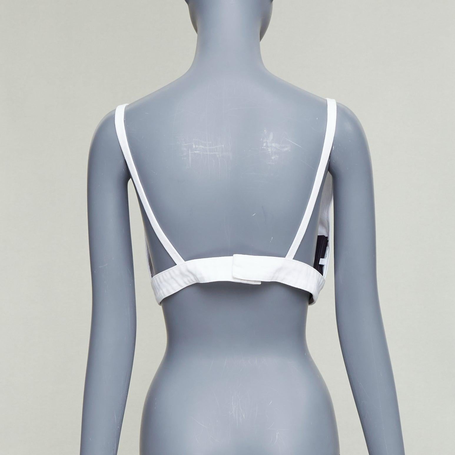 PRADA 2022 white distressed denim triangle logo plunge bralette crop top IT42 M Damen im Angebot