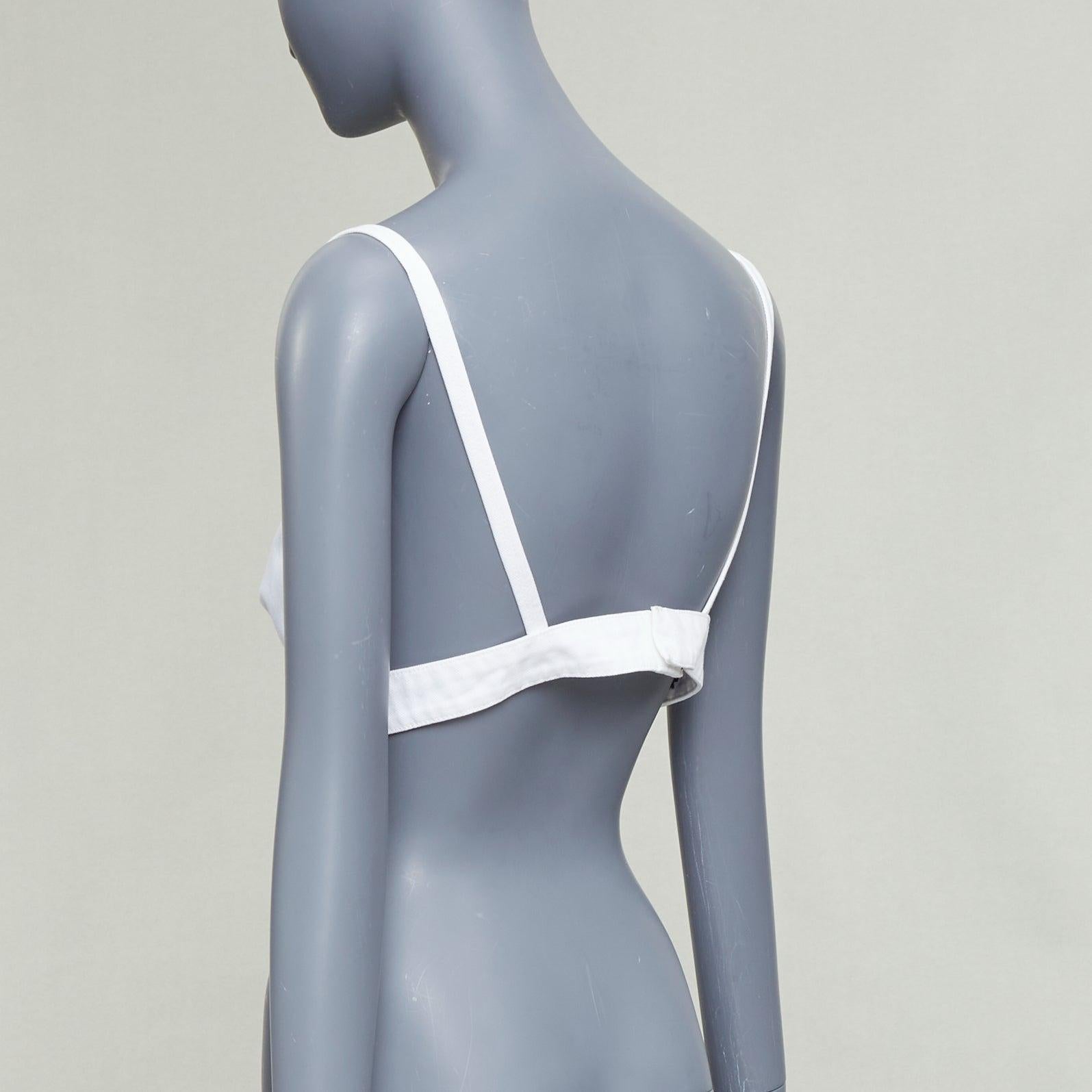 PRADA 2022 white distressed denim triangle logo plunge bralette crop top IT42 M im Angebot 1