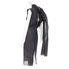 PRADA 2023 black RE-Nylon crinkle scarf rosette dipped back draped dress IT38 XS