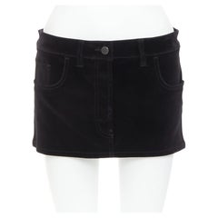 PRADA 2023 mini gonna a vita bassa in velluto nero denim argento con logo a triangolo IT40 S