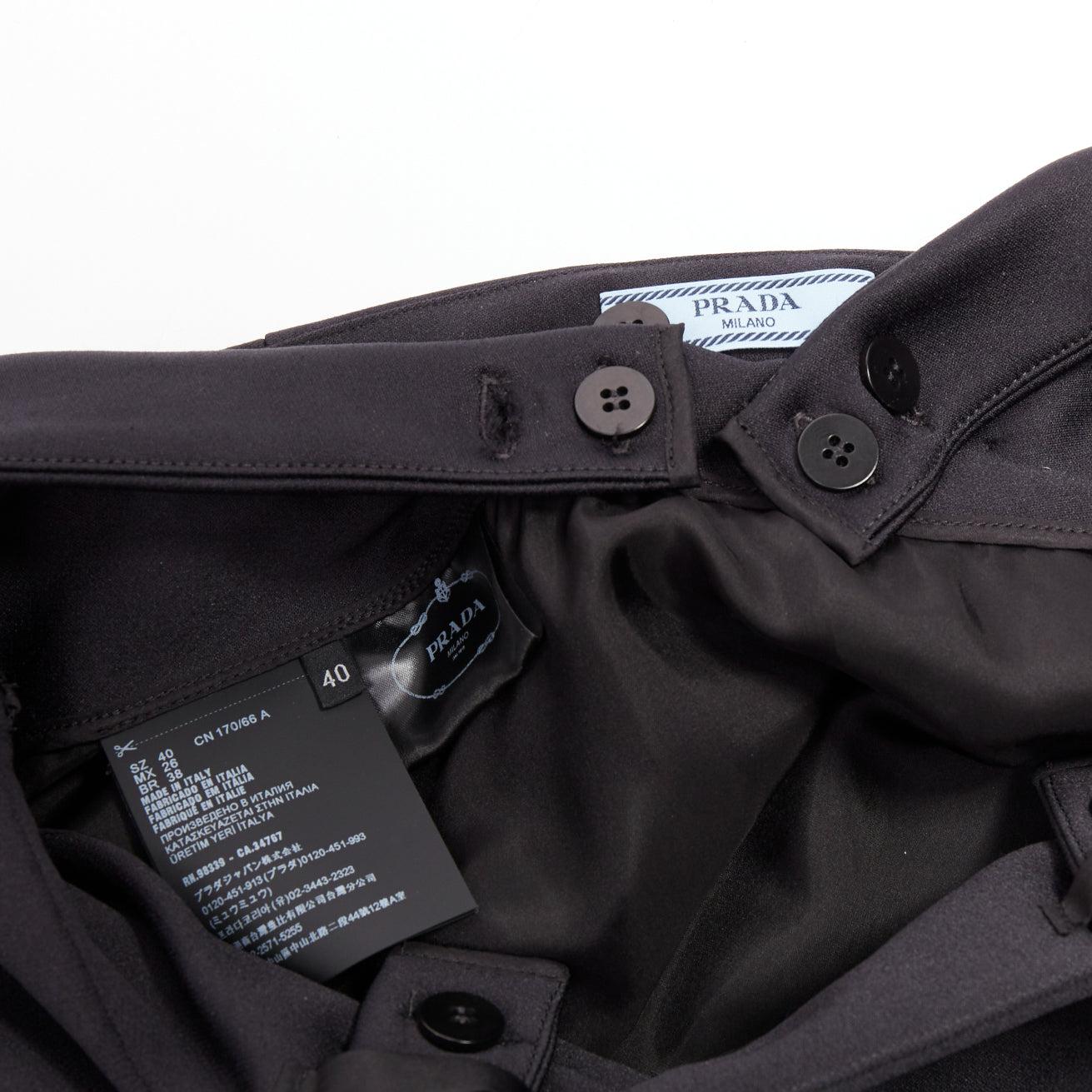 PRADA 2023 black virgin wool blend logo bow back suspender mini skirt IT40 S For Sale 3