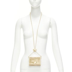 PRADA 2023 gold crystal triangle logo lanyard micro crossbody cardholder bag
