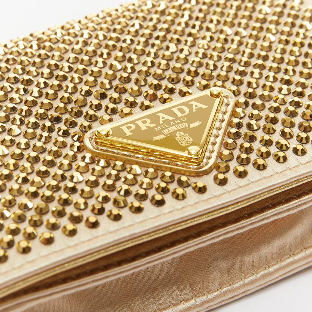 PRADA 2023 gold crystal triangle logo lanyard micro crossbody cardholder bag For Sale 3
