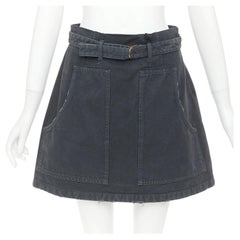 PRADA 2023 grey washed distressed  denim cargo pocket belted mini skirt IT38 XS