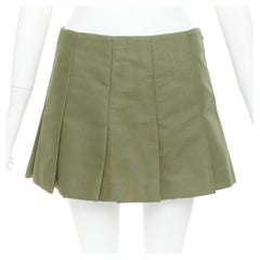 PRADA 2023 khaki nylon canvas triangle logo plate pleated mini skirt IT38 XS