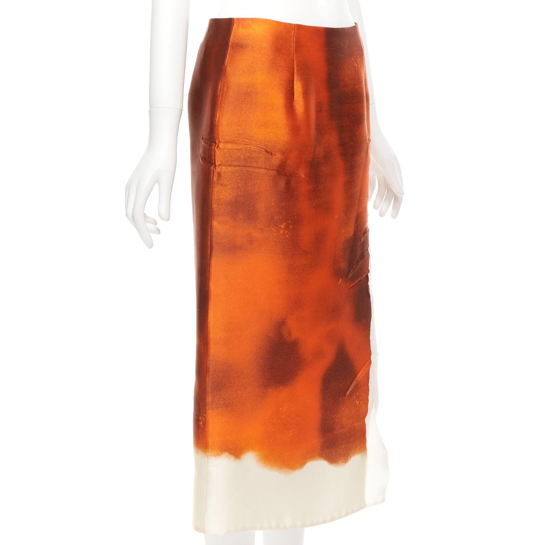 Orange PRADA 2023 orange water dyed side slit crinkled silk blend skirt IT38 XS For Sale