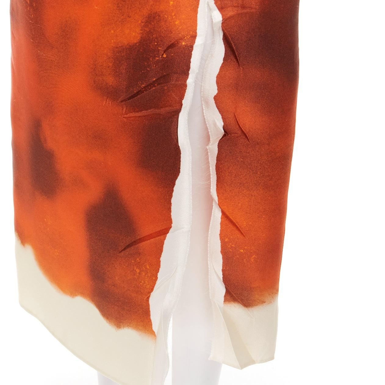 PRADA 2023 orange water dyed side slit crinkled silk blend skirt IT38 XS For Sale 3