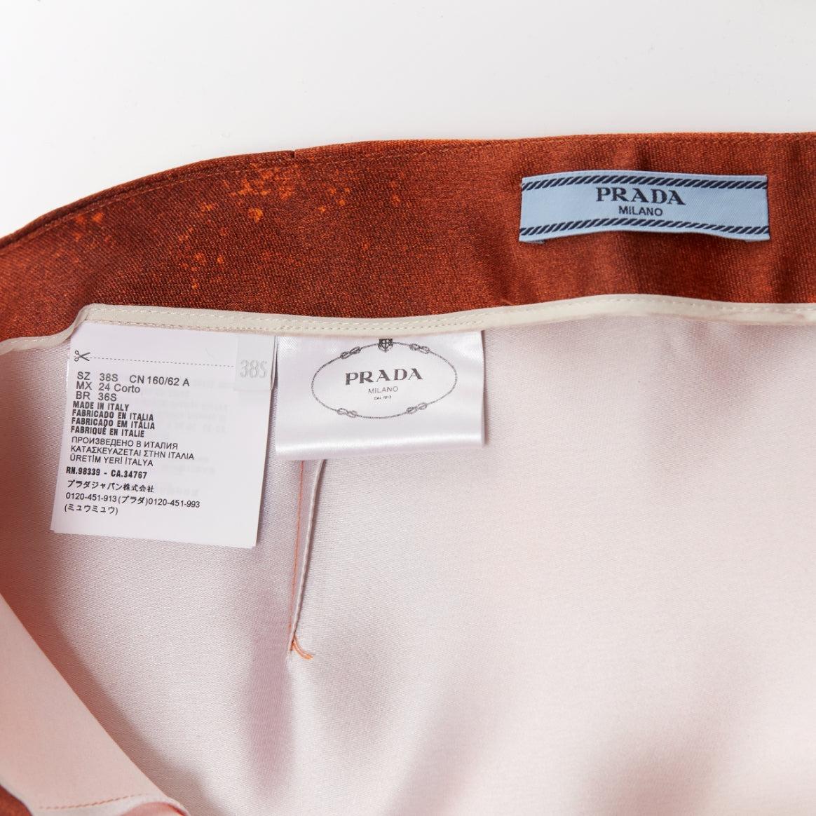 PRADA 2023 orange water dyed side slit crinkled silk blend skirt IT38 XS For Sale 4