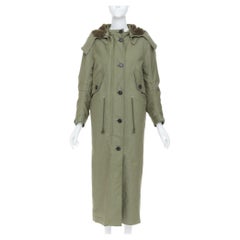 PRADA 2023 Runway green military cargo cocoon back long hooded coat IT38XS