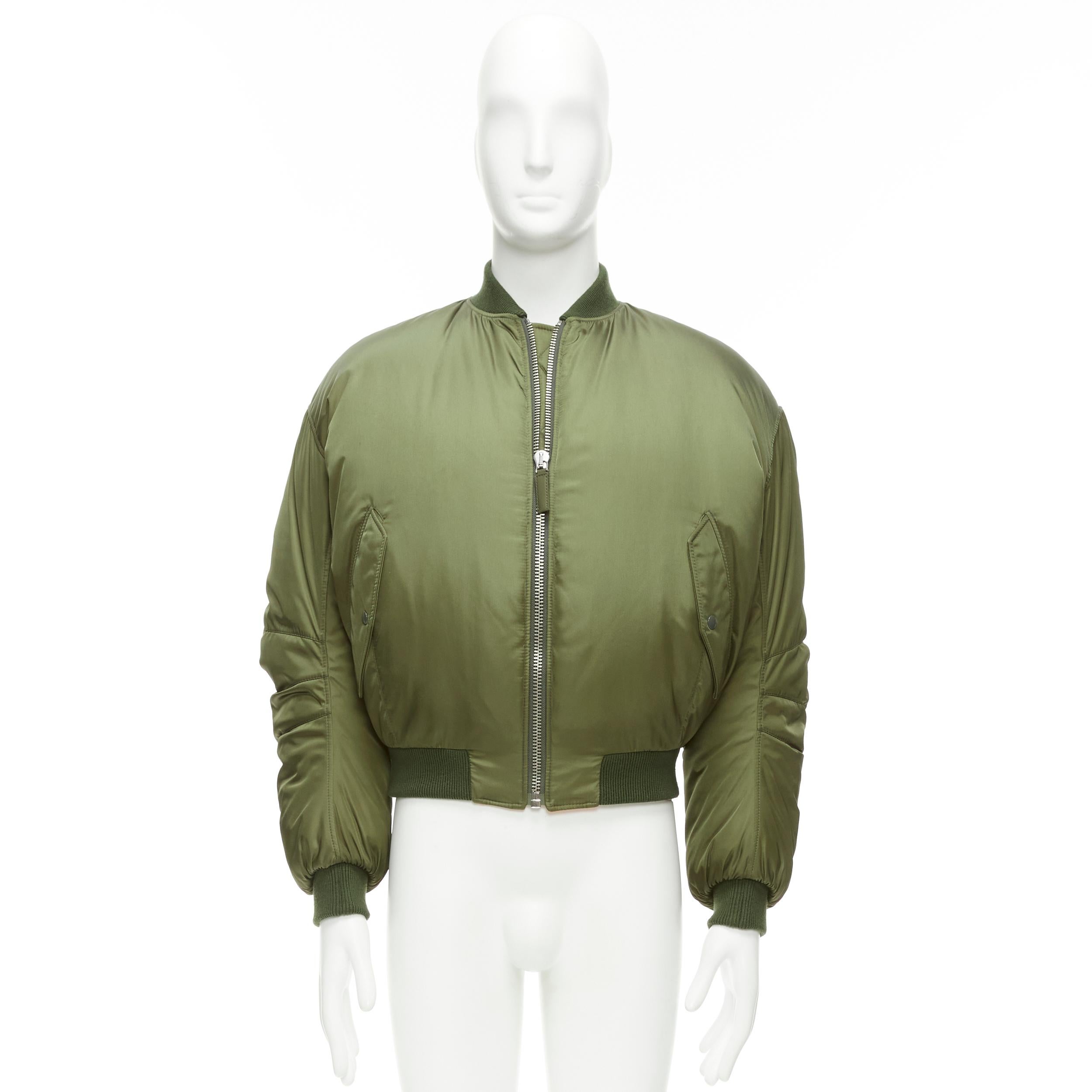 PRADA 2023 Runway green nylon cropped cocoon puffer bomber jacket M 6