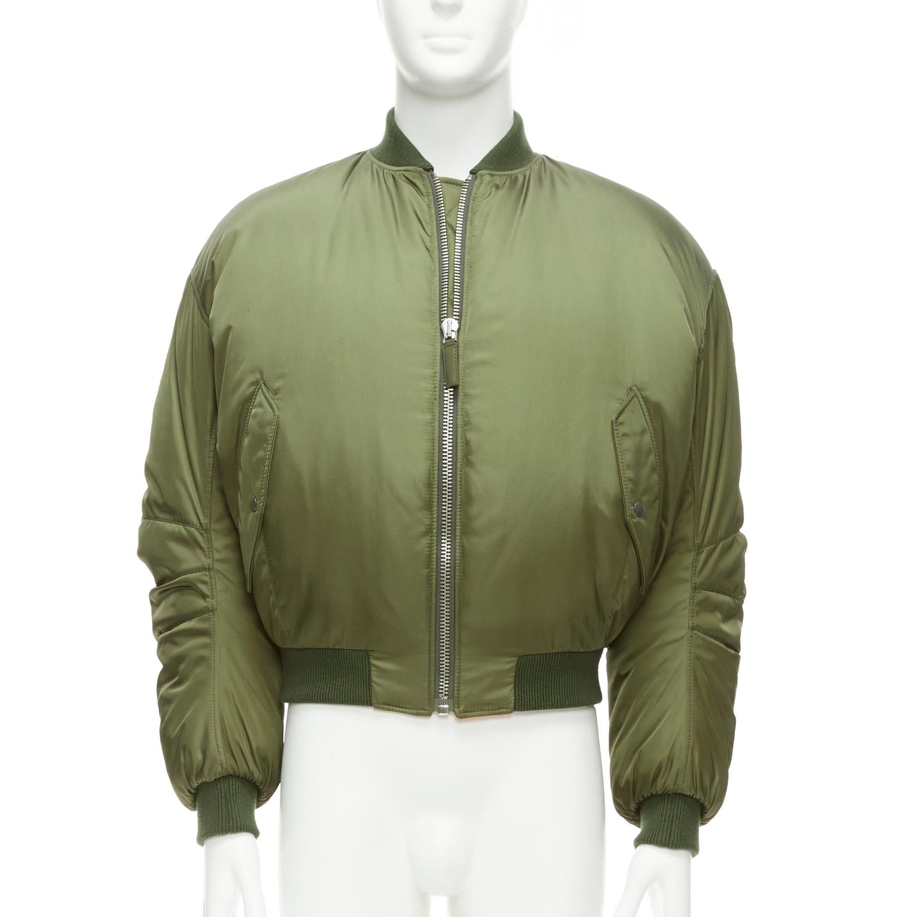 PRADA 2023 Runway green nylon cropped cocoon puffer bomber jacket M In Excellent Condition In Hong Kong, NT