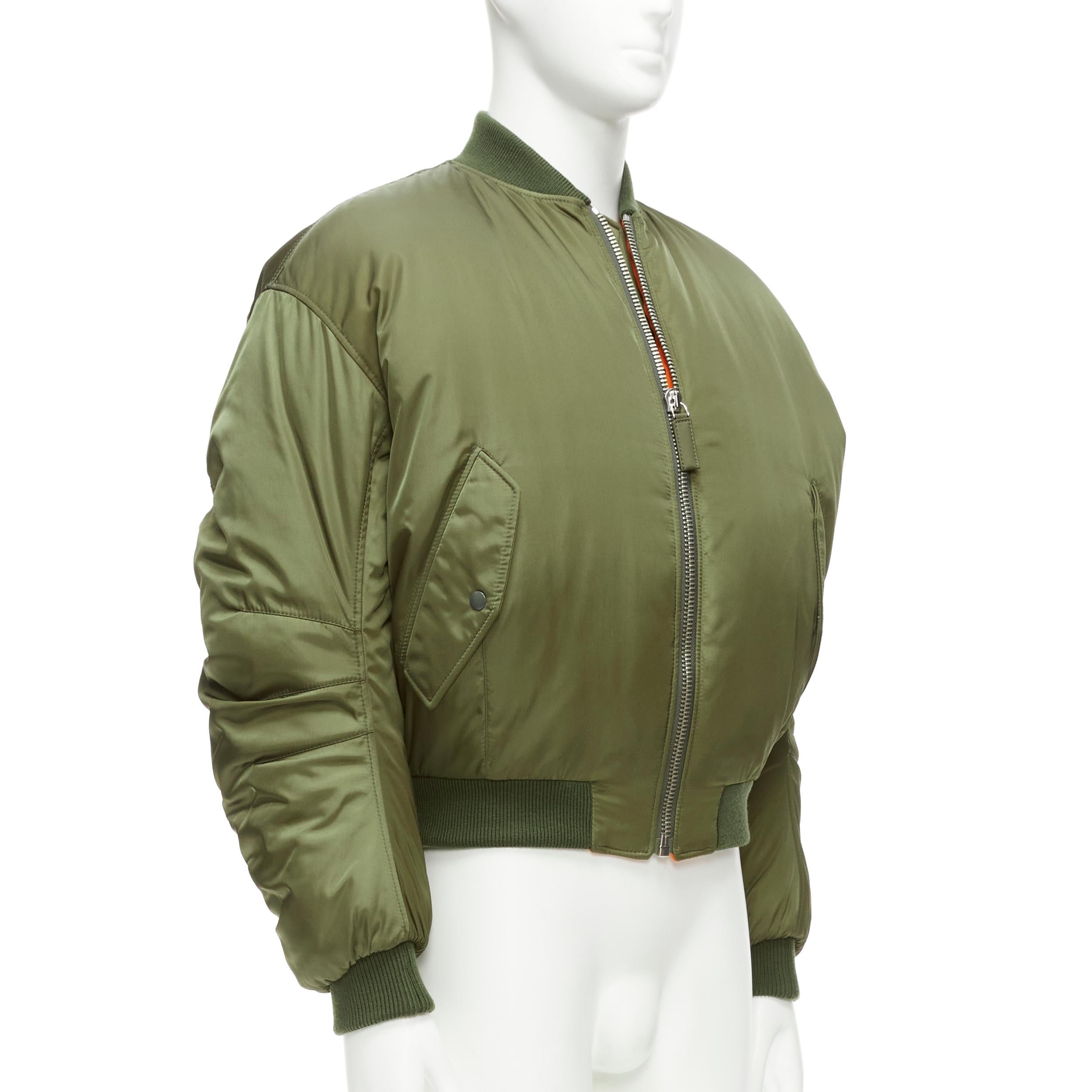 Men's PRADA 2023 Runway green nylon cropped cocoon puffer bomber jacket M