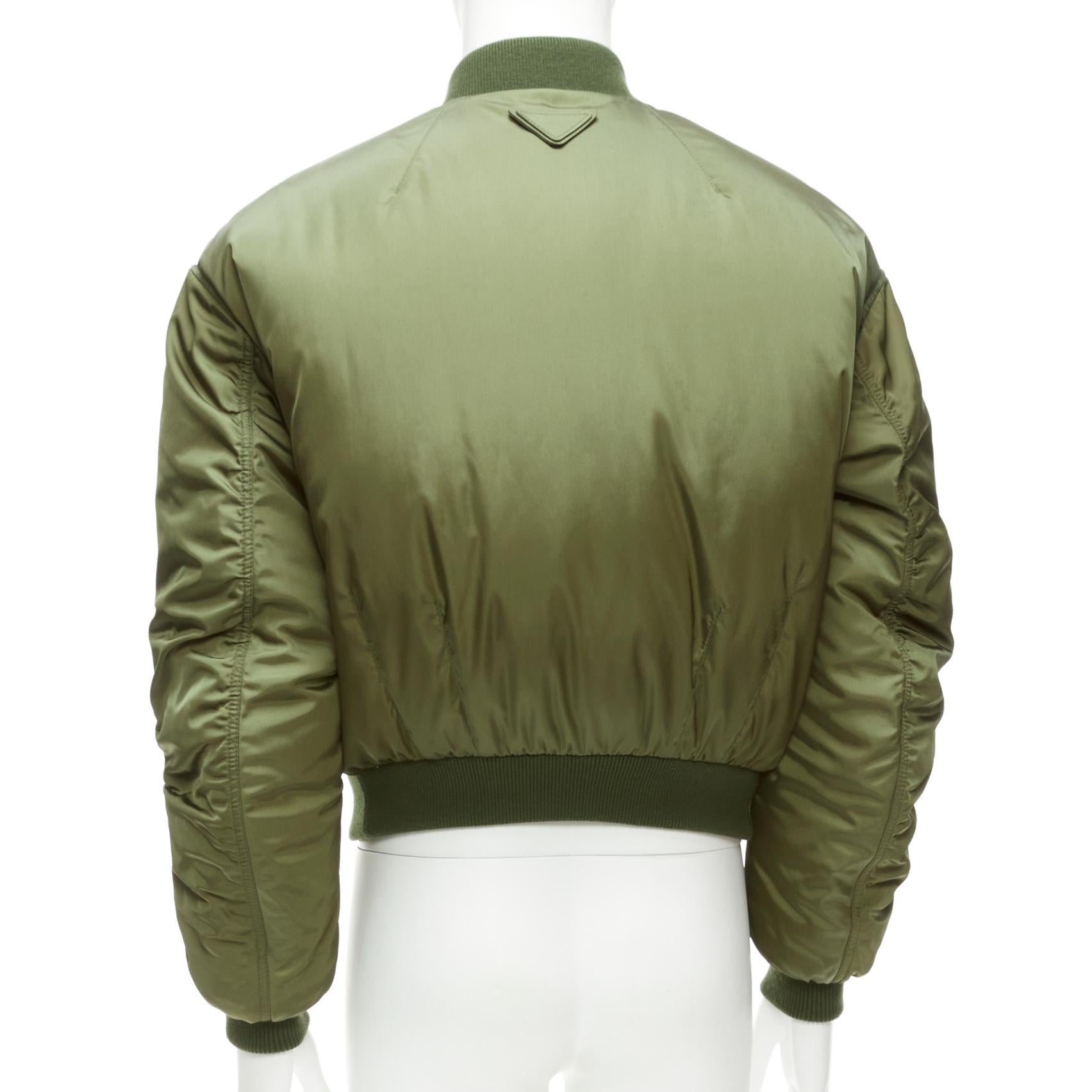 PRADA 2023 Runway green nylon cropped cocoon puffer bomber jacket M 2
