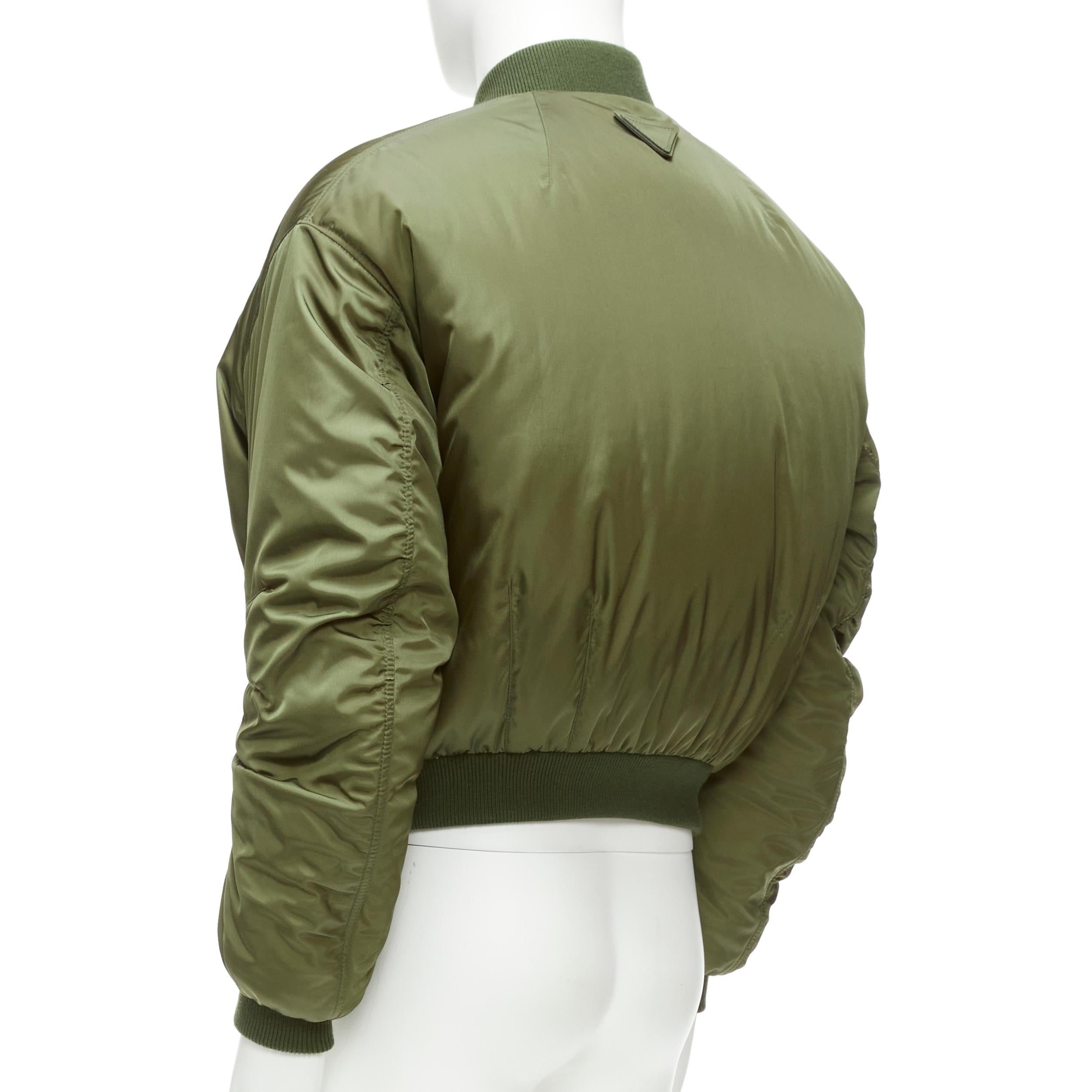 PRADA 2023 Runway green nylon cropped cocoon puffer bomber jacket M 3