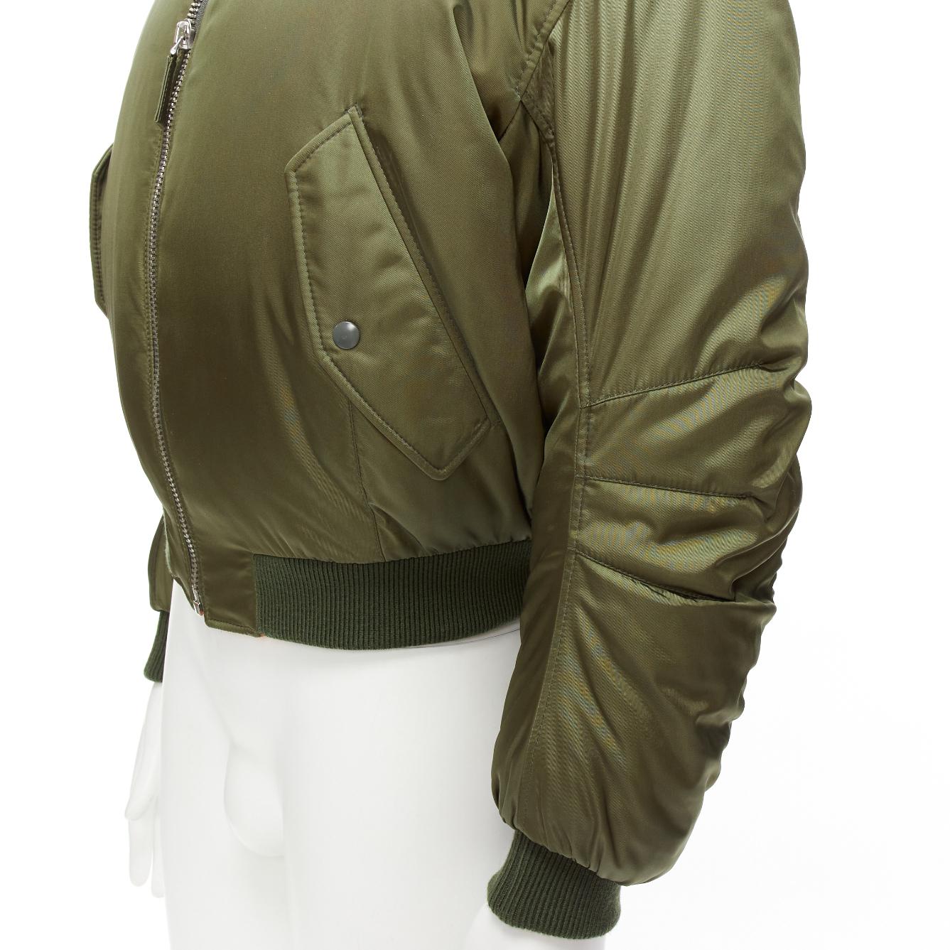 PRADA 2023 Runway green nylon cropped cocoon puffer bomber jacket M 4