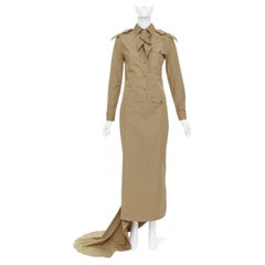 PRADA 2023 Runway poplin necktie safari utility shirt trail gown dress IT38 XS