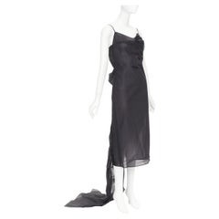 PRADA 2023 Runway Re-Nylon crepe rosette draped high low slip gown IT36 XS