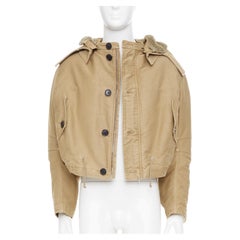 PRADA 2023 Runway shearling trim canvas hooded cropped bomber jacket IT48 M