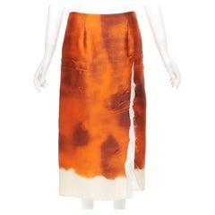 PRADA 2023 Runway watercolor print satin creased paper effect slit dress IT38 XS