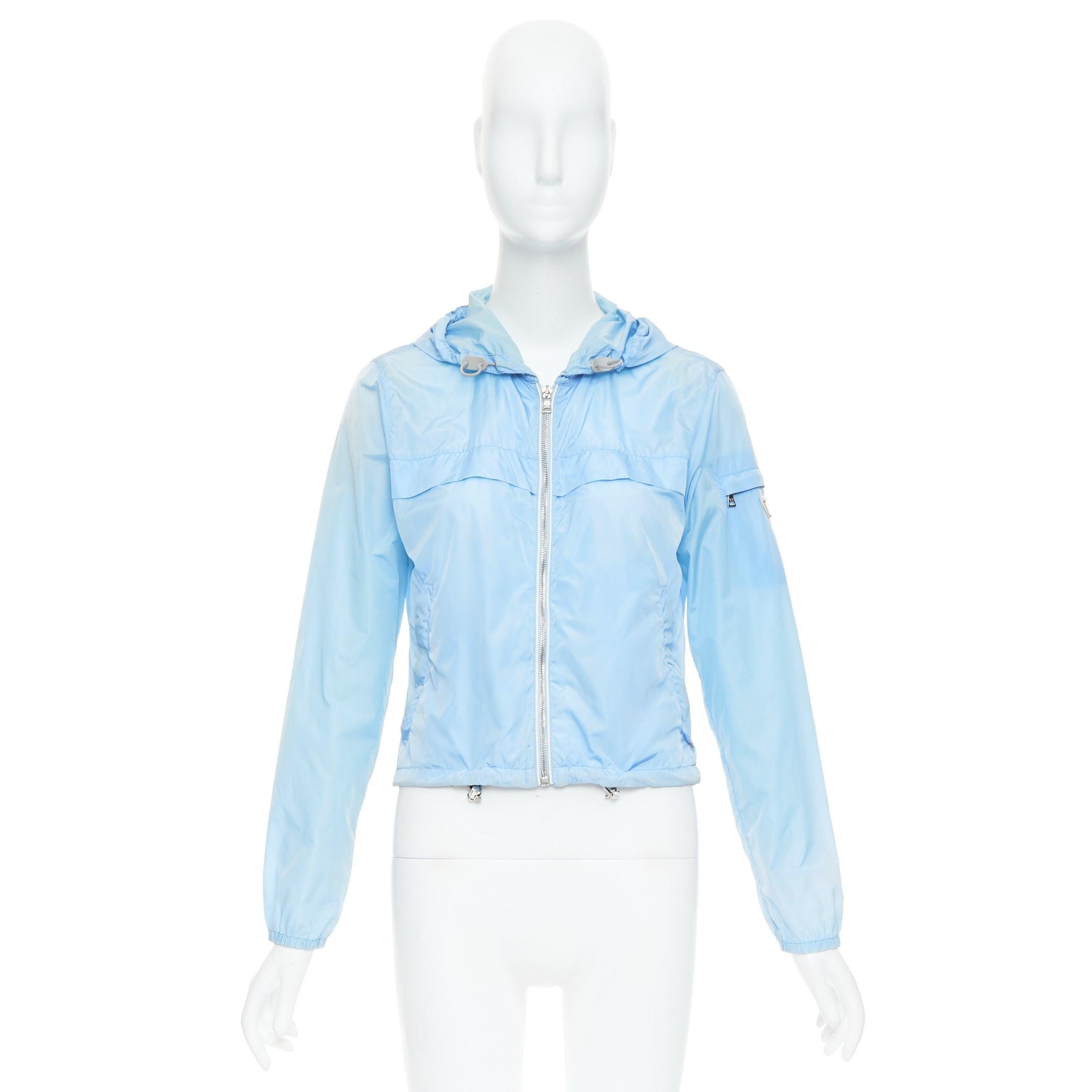 PRADA 29H135 sky blue nylon white logo arm cropped jacket IT40 S 5