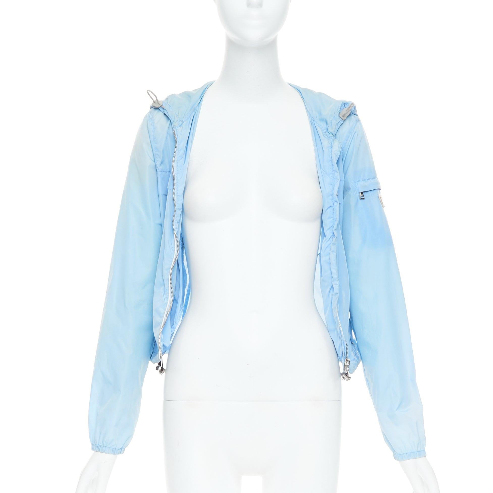 Blue PRADA 29H135 sky blue nylon white logo arm cropped jacket IT40 S