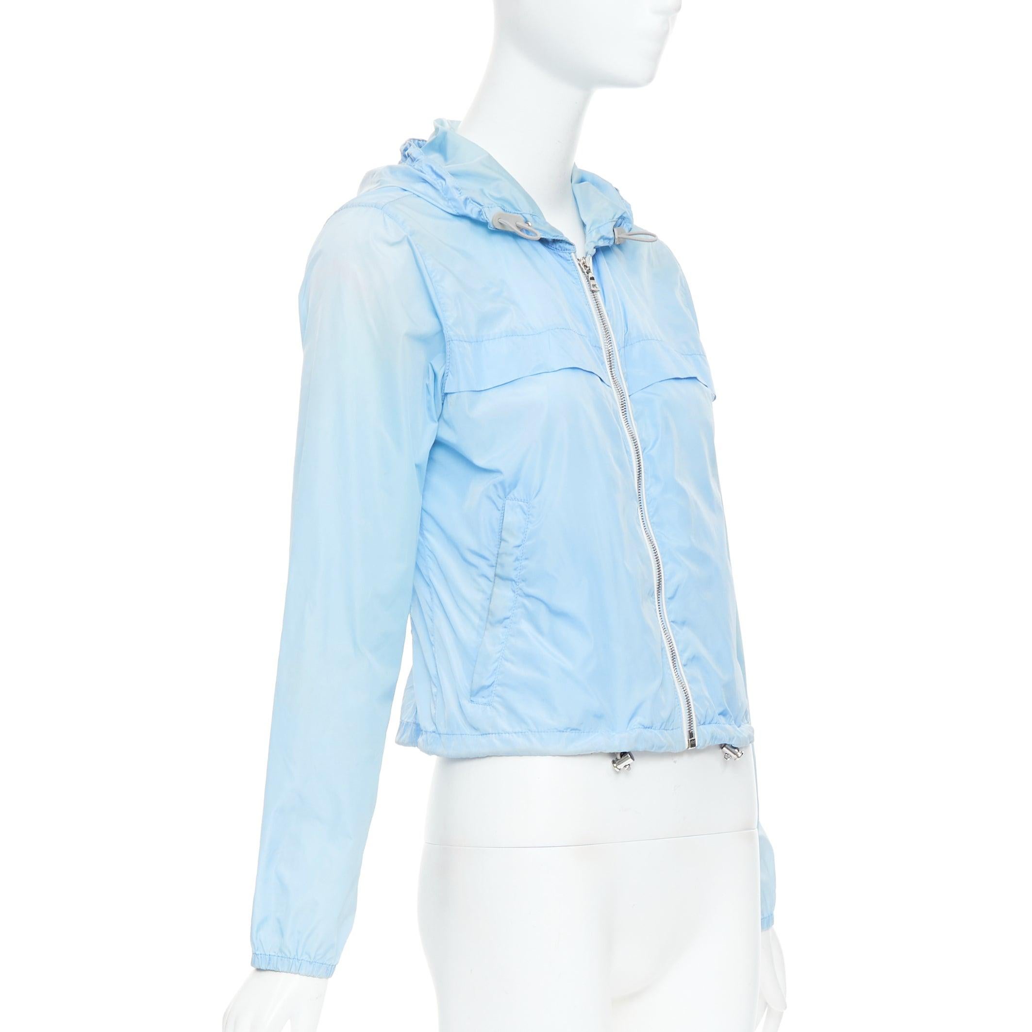 PRADA 29H135 sky blue nylon white logo arm cropped jacket IT40 S In Fair Condition In Hong Kong, NT
