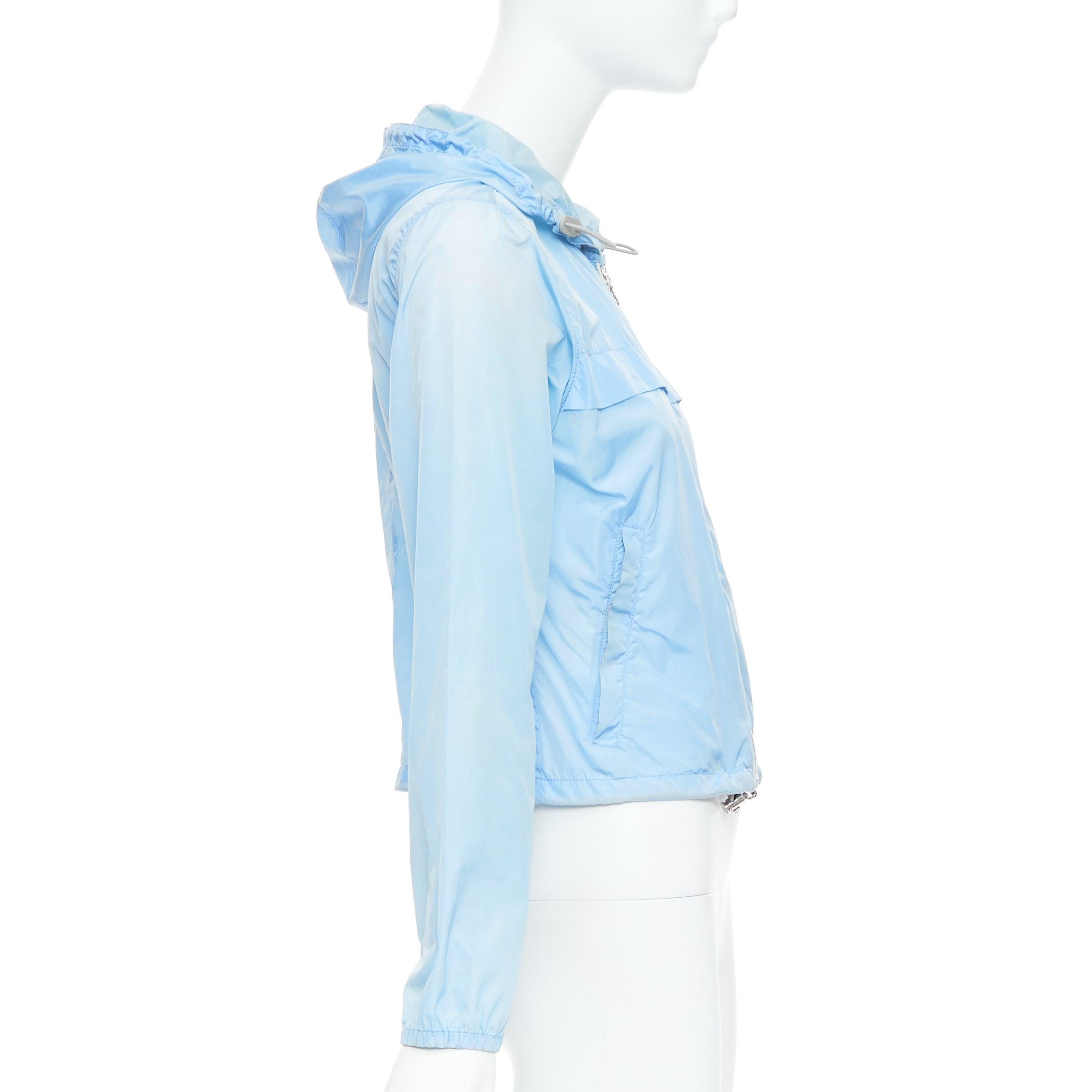 Women's PRADA 29H135 sky blue nylon white logo arm cropped jacket IT40 S
