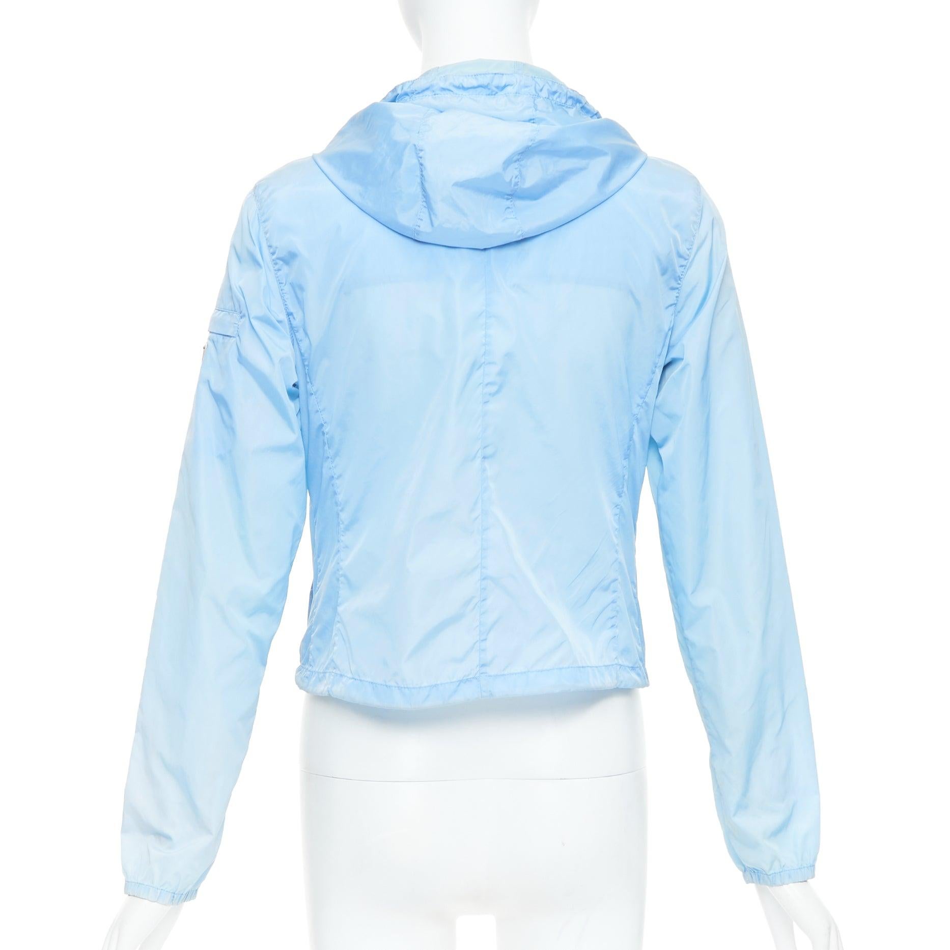 PRADA 29H135 sky blue nylon white logo arm cropped jacket IT40 S 1