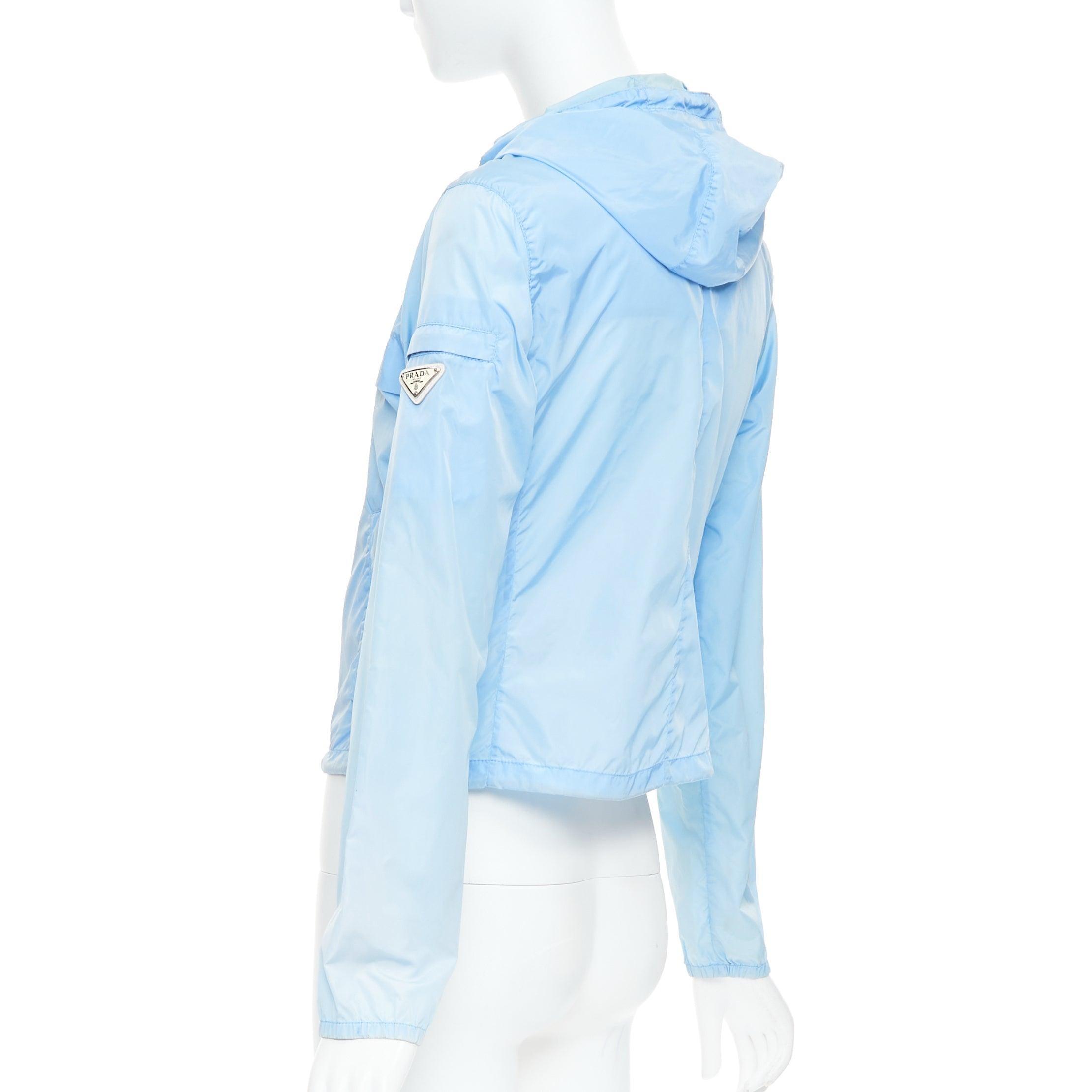 PRADA 29H135 sky blue nylon white logo arm cropped jacket IT40 S 2