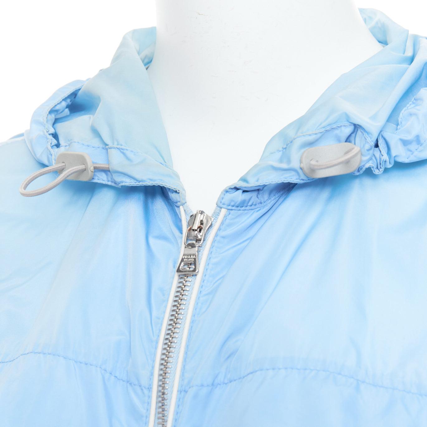 PRADA 29H135 sky blue nylon white logo arm cropped jacket IT40 S 3