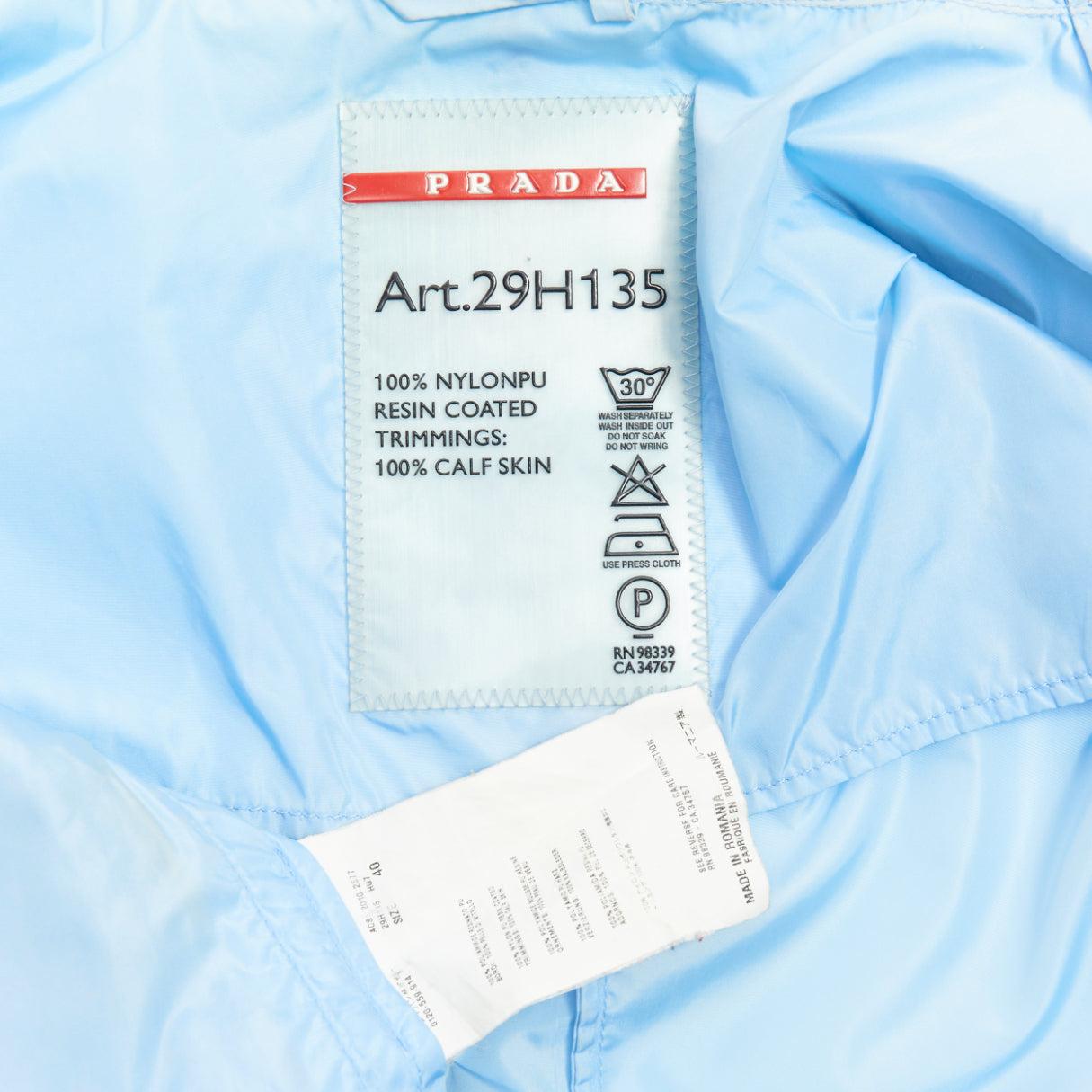 PRADA 29H135 sky blue nylon white logo arm cropped jacket IT40 S 4