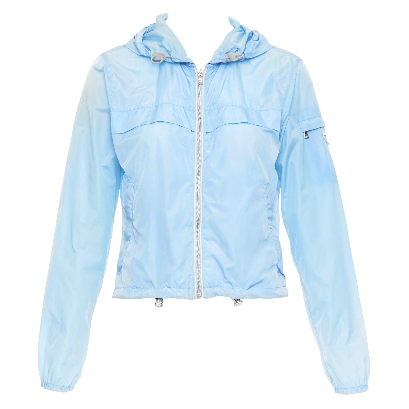 PRADA 29H135 sky blue nylon white logo arm cropped jacket IT40 S