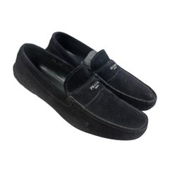 Prada 2DD007 Black Suede Logo Loafers (US 8.5)