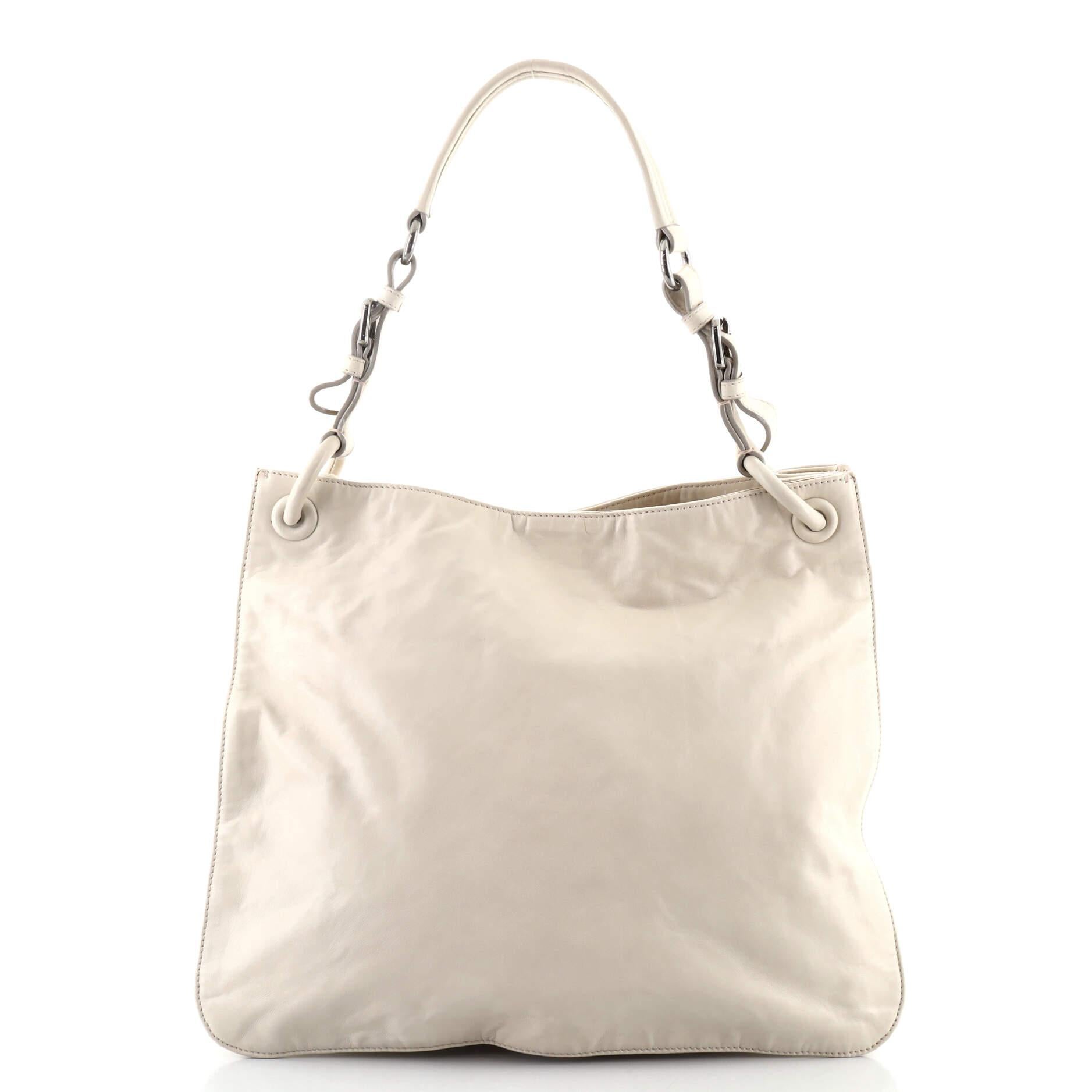 Prada 3 Compartment Hobo Crinkled Leather Large In Fair Condition In NY, NY