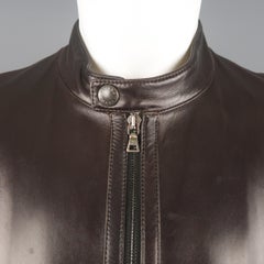 PRADA 38 Brown Leather Snap Collar Motorcycle Biker Jacket