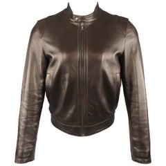 PRADA 38 Brown Leather Snap Collar Motorcycle Biker Jacket