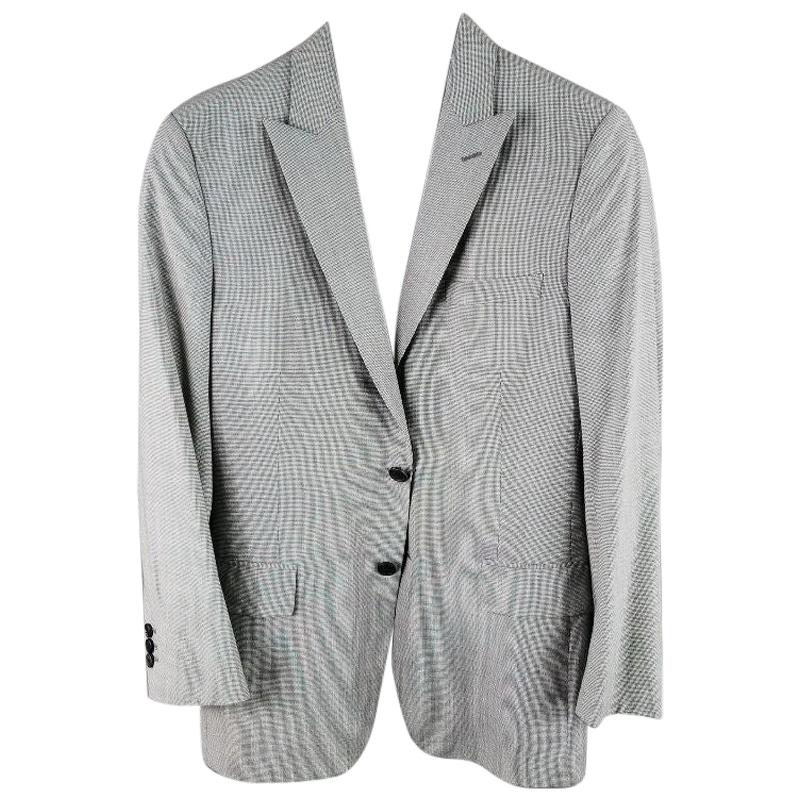 PRADA 38 Regular Black & White Houndstooth Wool Sport Coat / Jacket