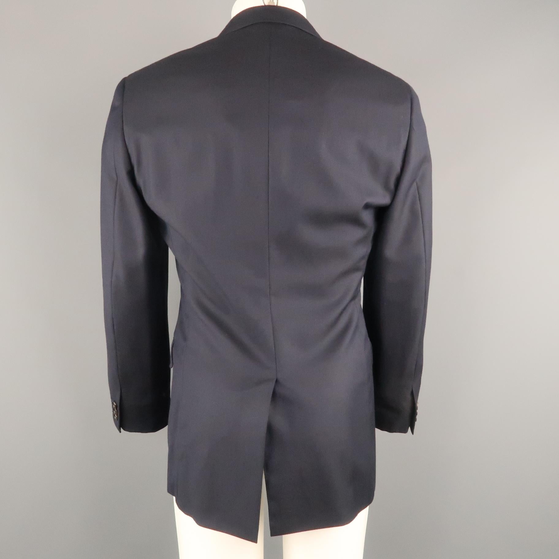PRADA 38 Regular Navy Woven Textured Wool Three Button Sport Coat In Good Condition In San Francisco, CA