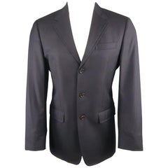 PRADA 38 Regular Navy Woven Textured Wool Three Button Sport Coat