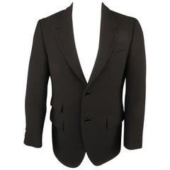 PRADA 38 Size 38 Black Solid Wool Notch Lapel Sport Coat