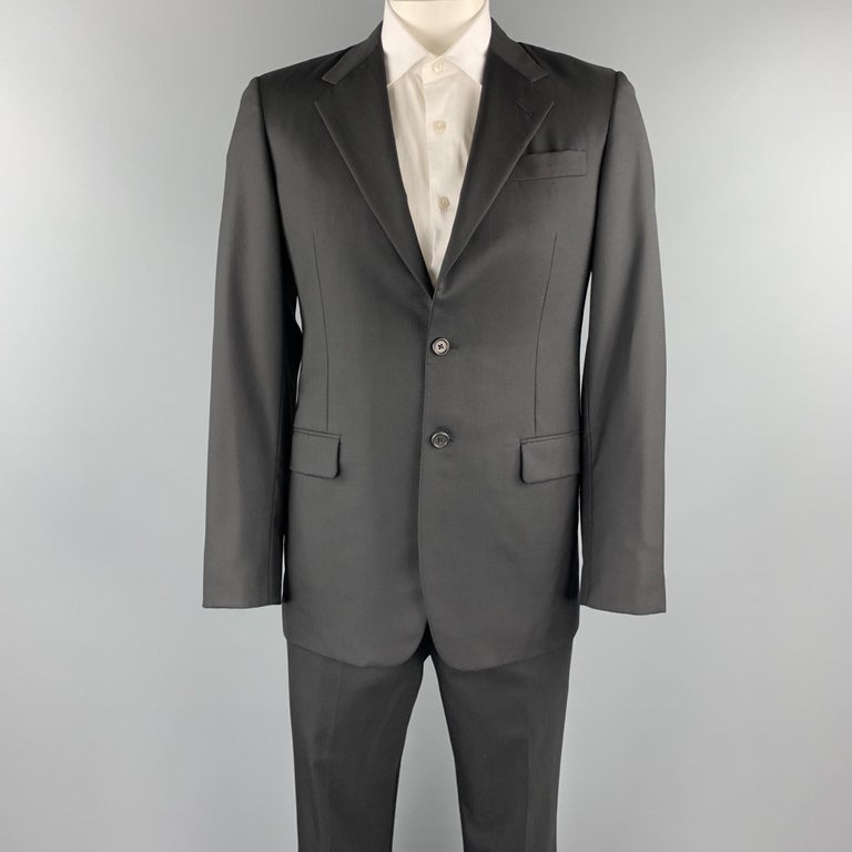 PRADA 40 Regular Black Wool / Silk Notch Lapel Suit at 1stDibs