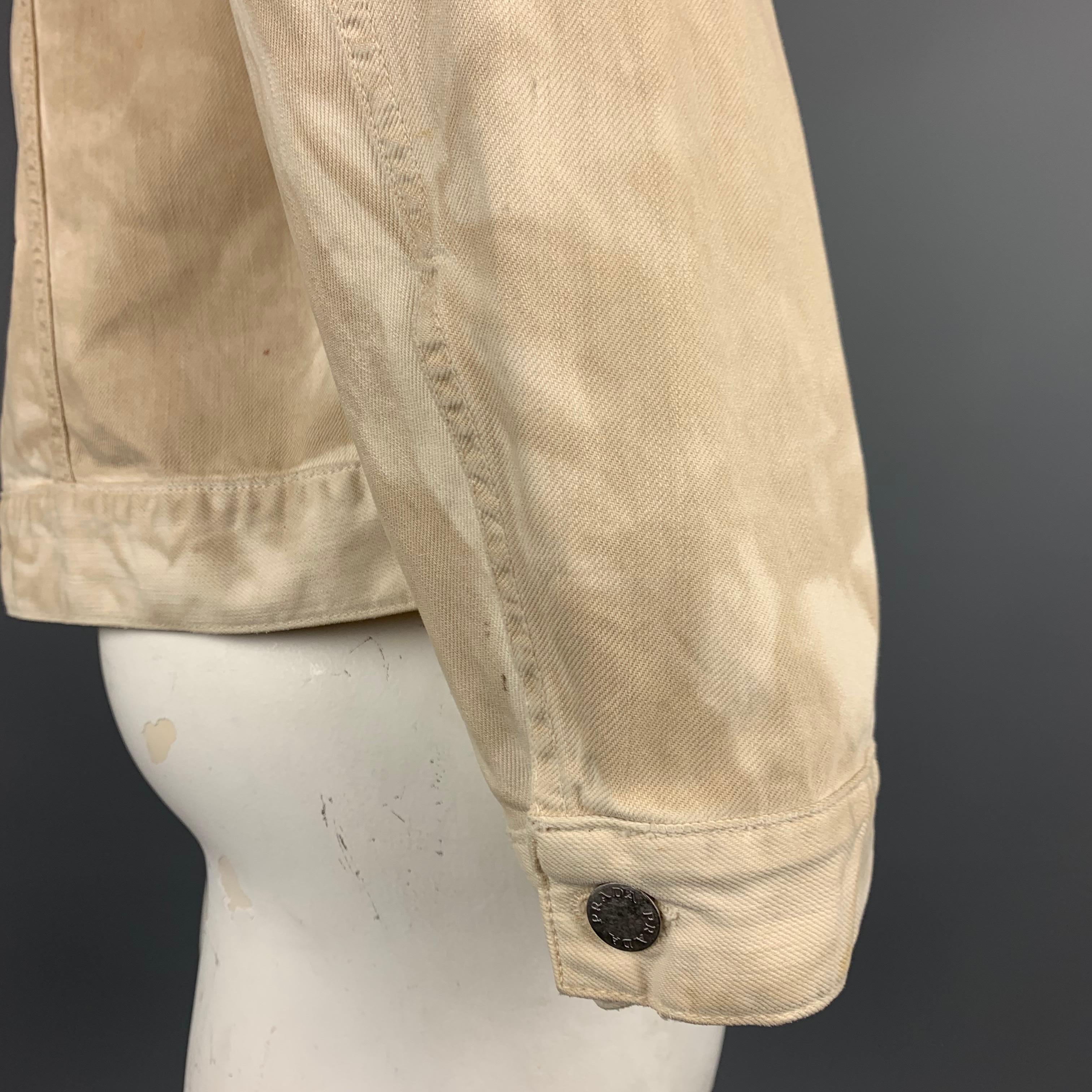 PRADA 42 Khaki Dyed Distressed Cotton Buttoned Trucker Jacket 5