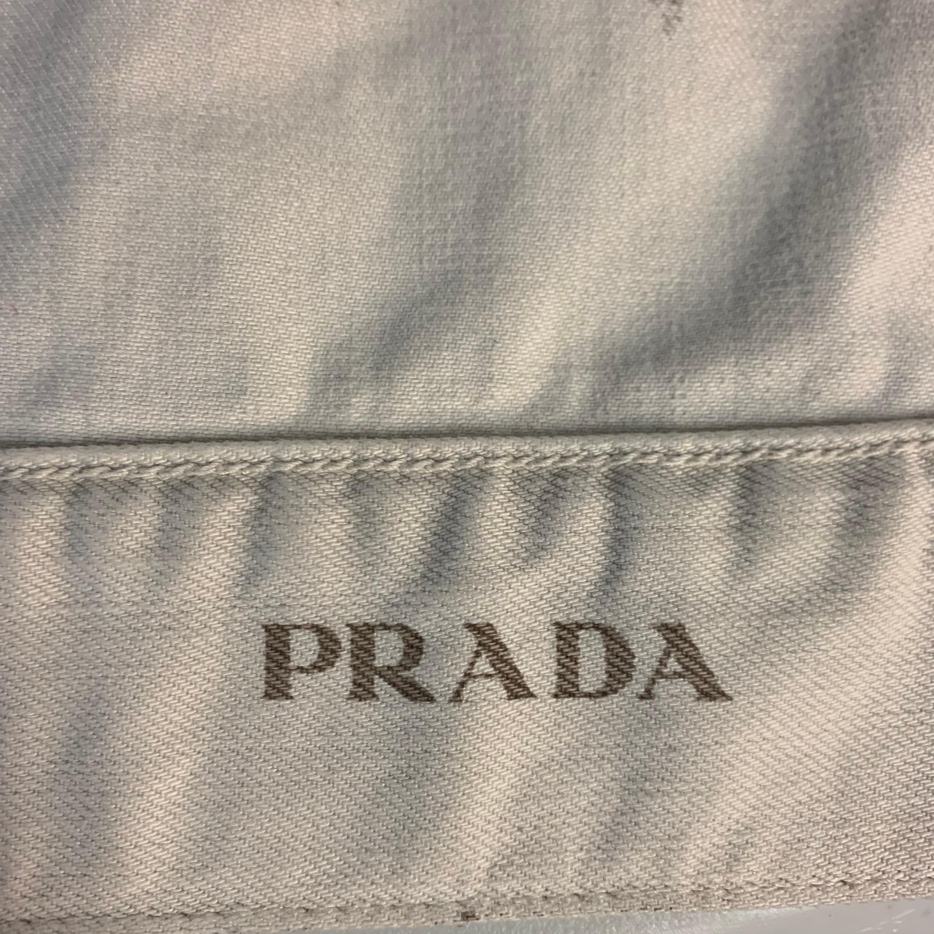 PRADA 42 Khaki Dyed Distressed Cotton Buttoned Trucker Jacket 9