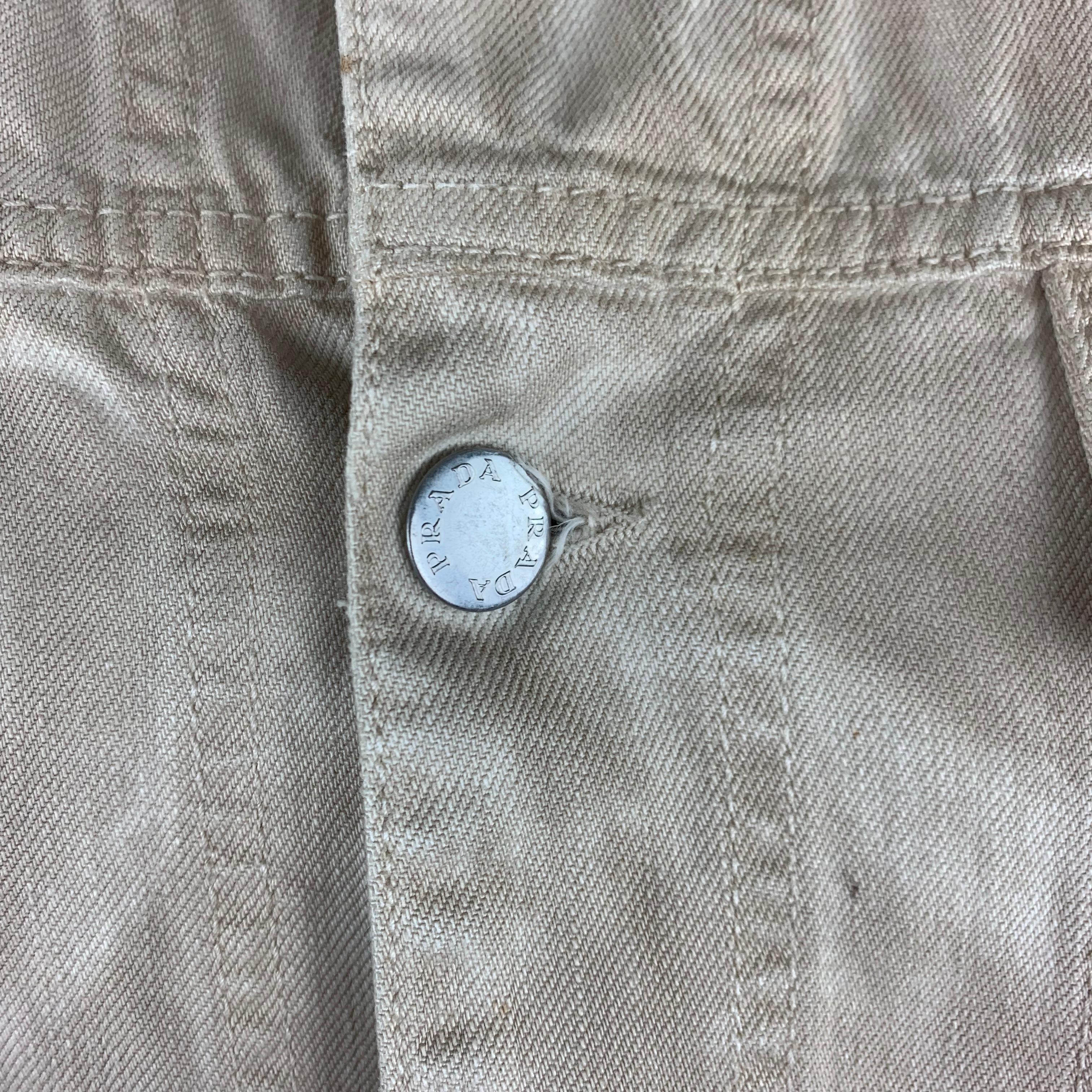 PRADA 42 Khaki Dyed Distressed Cotton Buttoned Trucker Jacket In Excellent Condition In San Francisco, CA