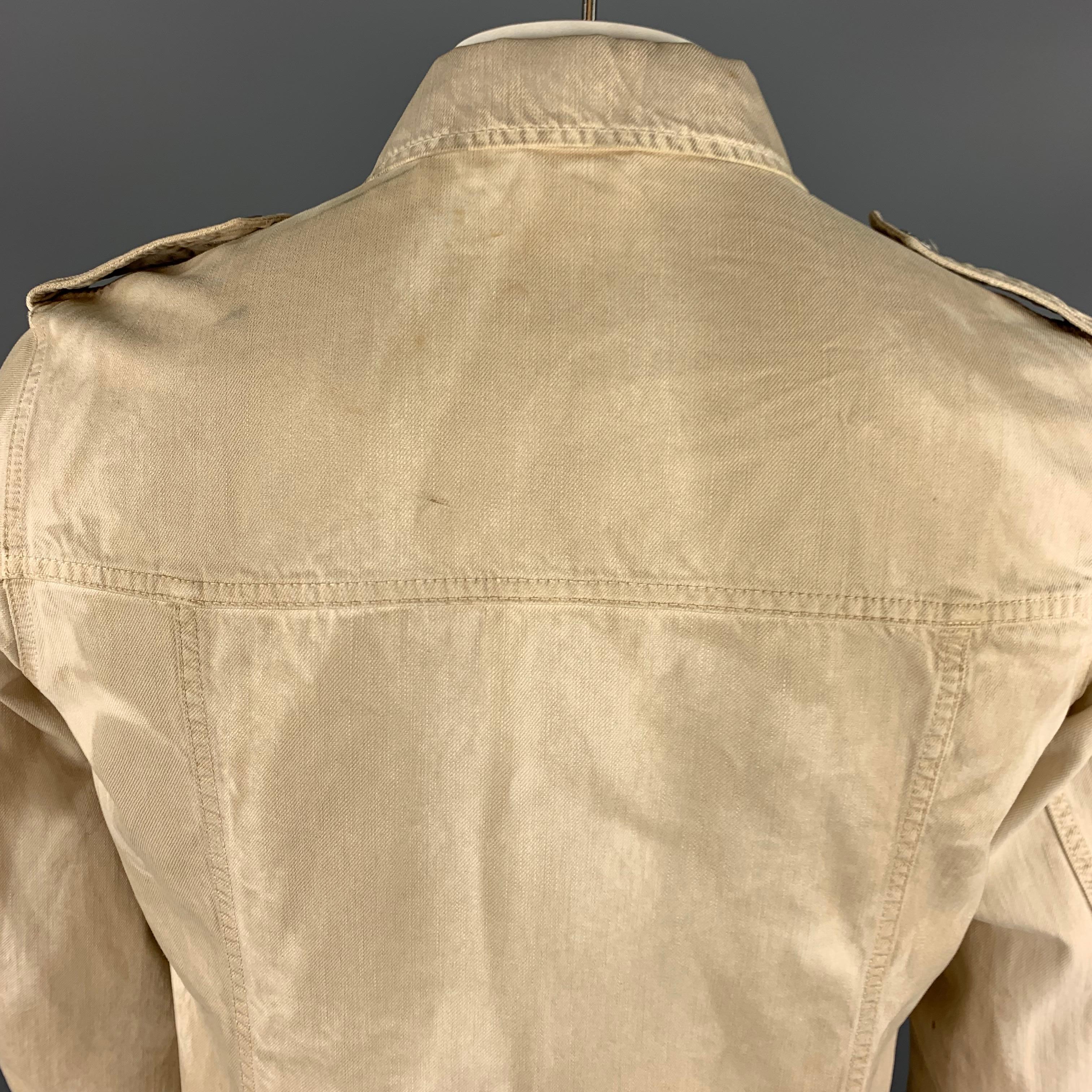 PRADA 42 Khaki Dyed Distressed Cotton Buttoned Trucker Jacket 1