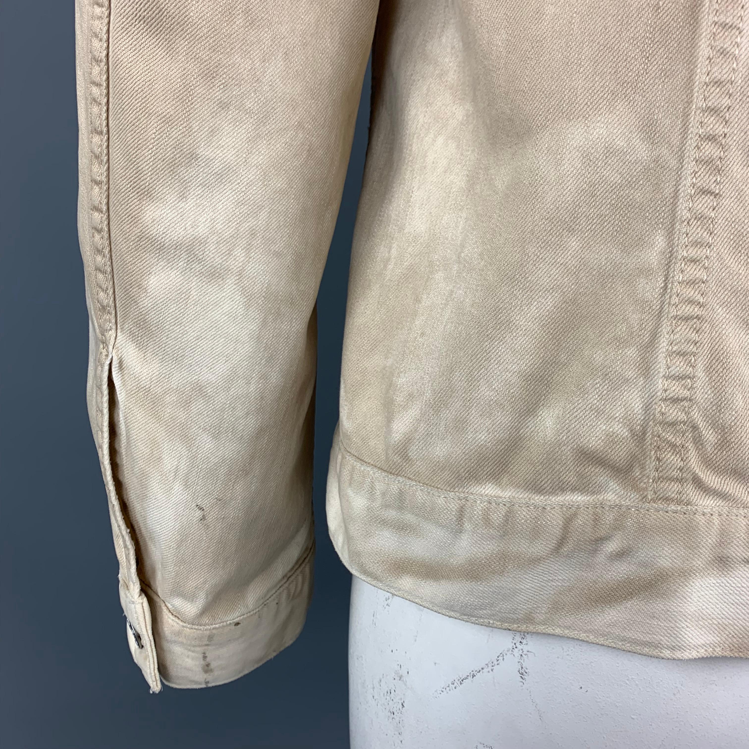 PRADA 42 Khaki Dyed Distressed Cotton Buttoned Trucker Jacket 2