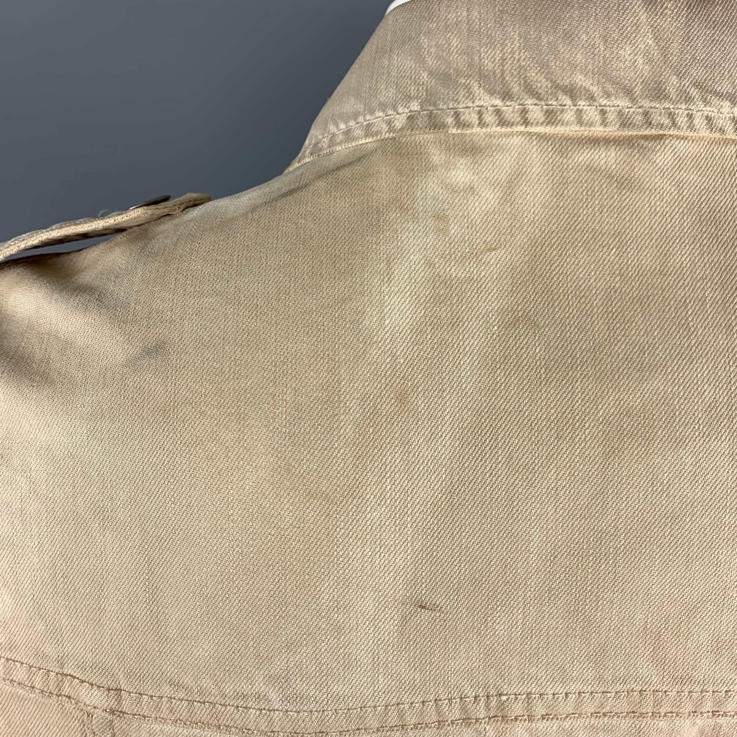 PRADA 42 Khaki Dyed Distressed Cotton Buttoned Trucker Jacket 3
