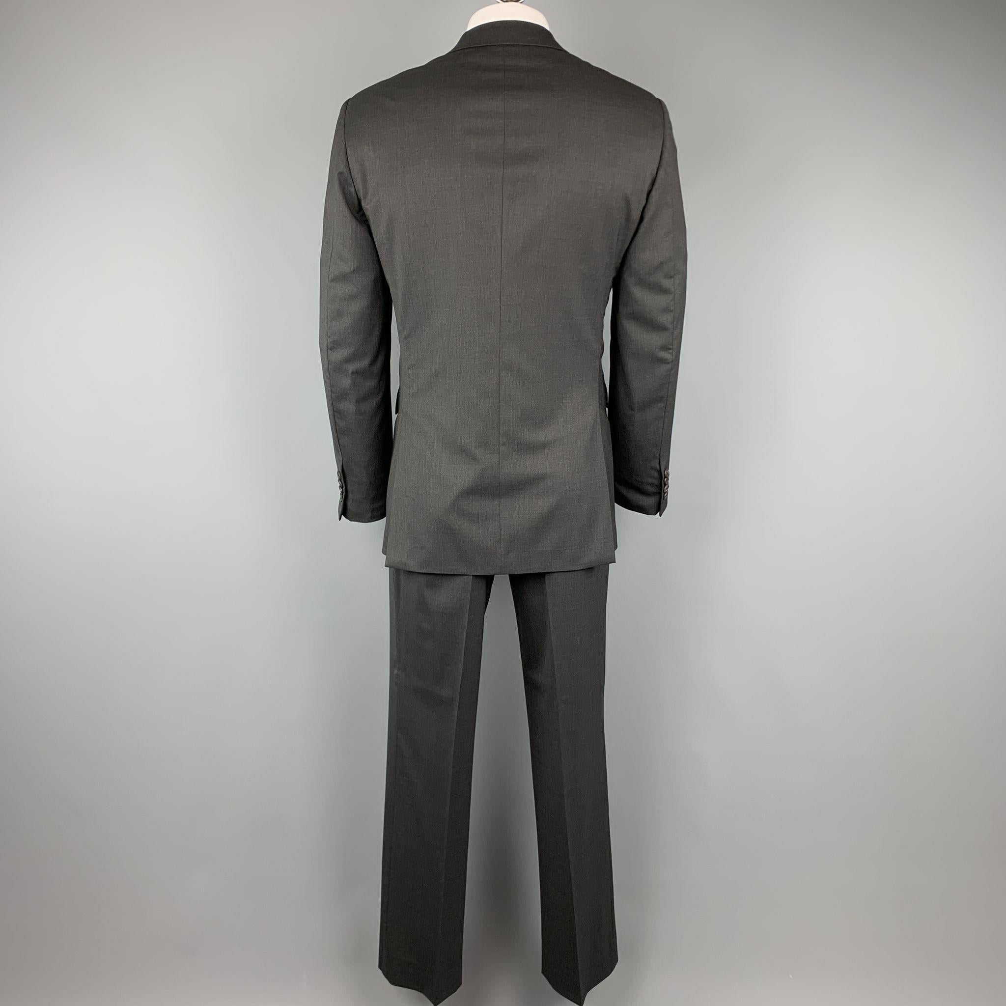Black PRADA 42 Regular Charcoal Solid Wool 35 32 Notch Lapel Suit