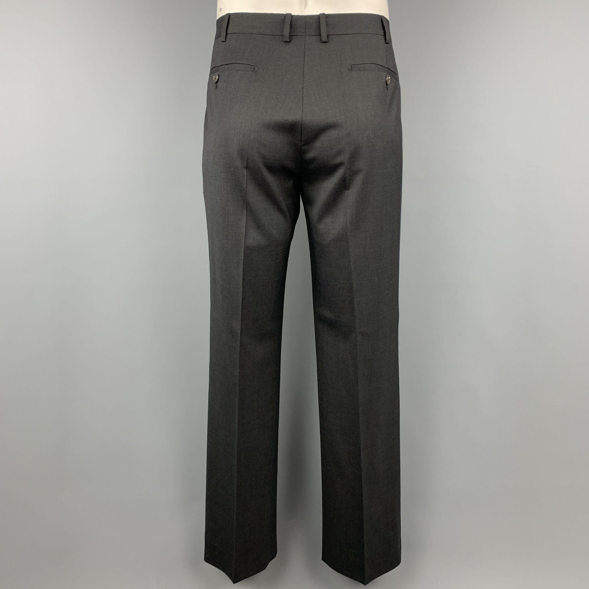 Men's PRADA 42 Regular Charcoal Solid Wool 35 32 Notch Lapel Suit